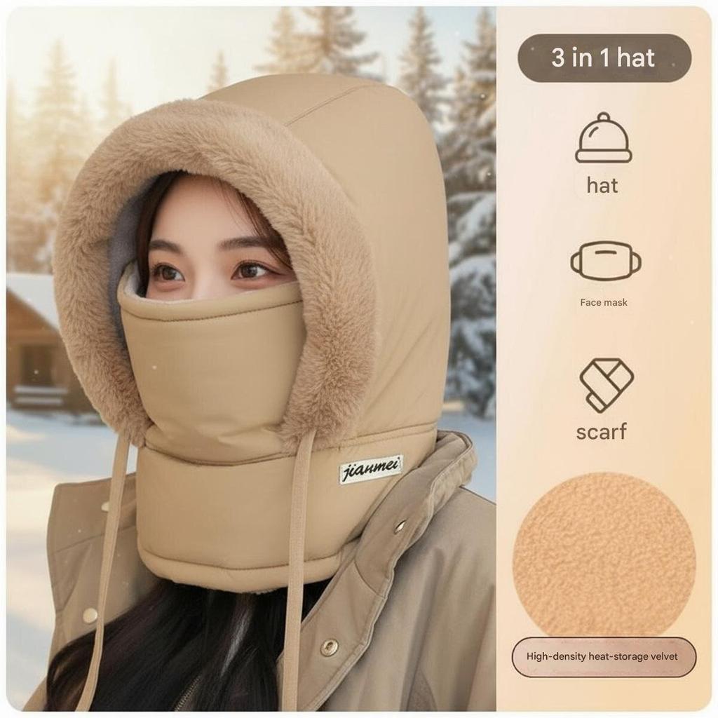 Down Lei Feng hat for men and women winter scarf all-match thick warm pullover full face windproof cycling helmet hat