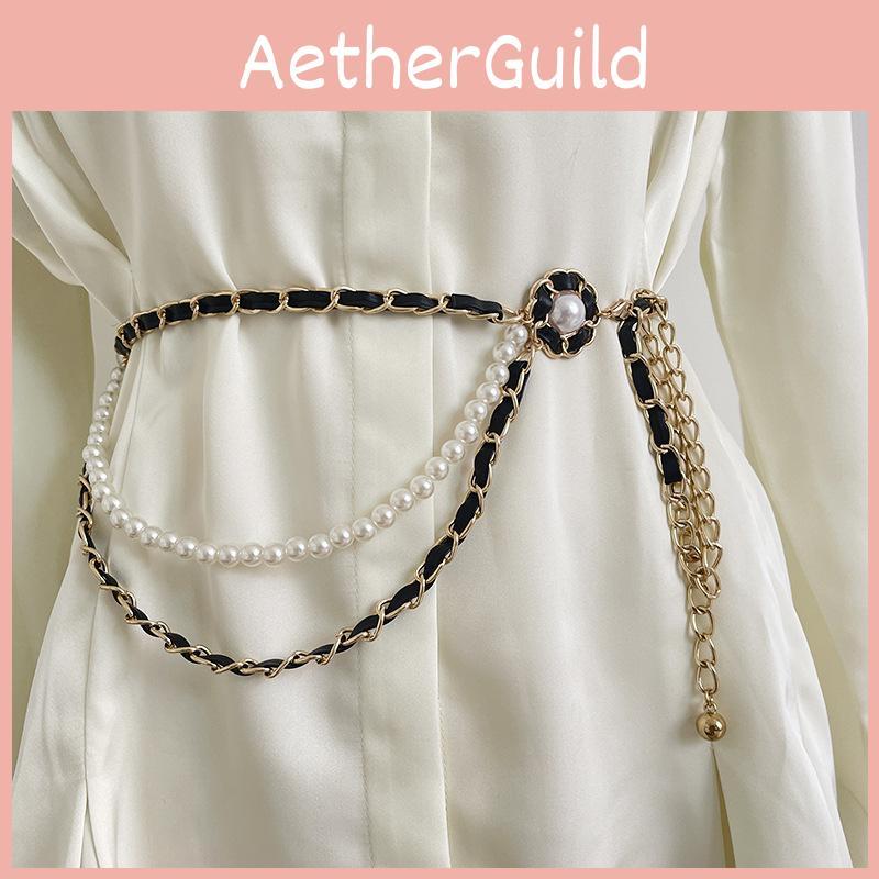Fashionable Women's Gold Metal Waist Chain With Elegant Pearl Layering For Trendy Looks