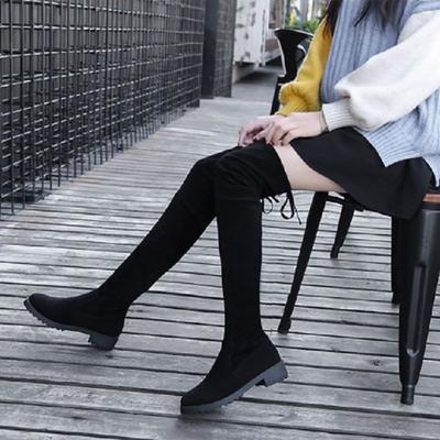 Women Boots Winter Black Over The Knee Boots Comfort Lace Up Chunky High Heels Shoes Fashion Warm Suede Round Toe Boots