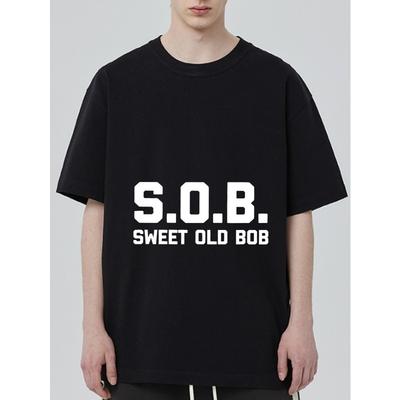 Black T Shirt with Sob Sweet Old Bob Print for Casual Wear