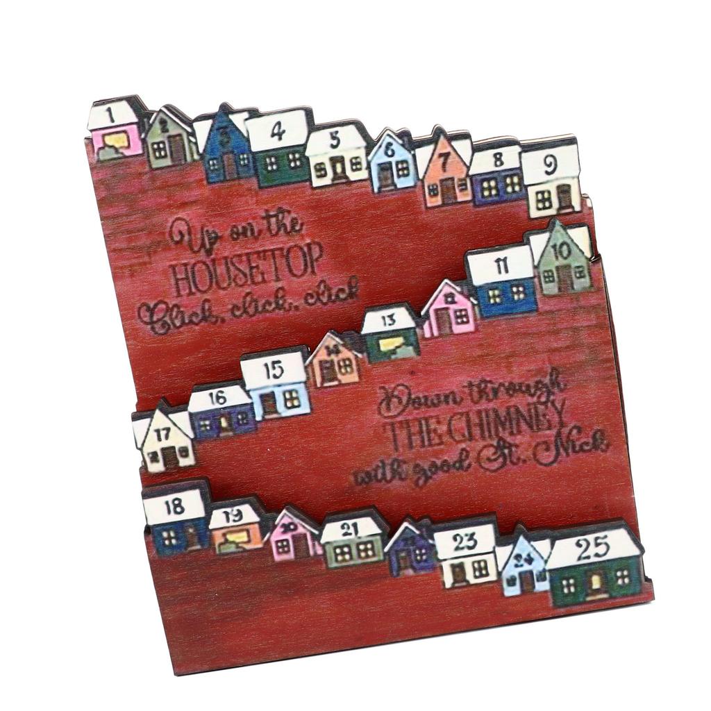 Christmas Countdown Calendar 25 Houses Sturdy Wood Bright Colors Christmas Advent Calendar for Kids