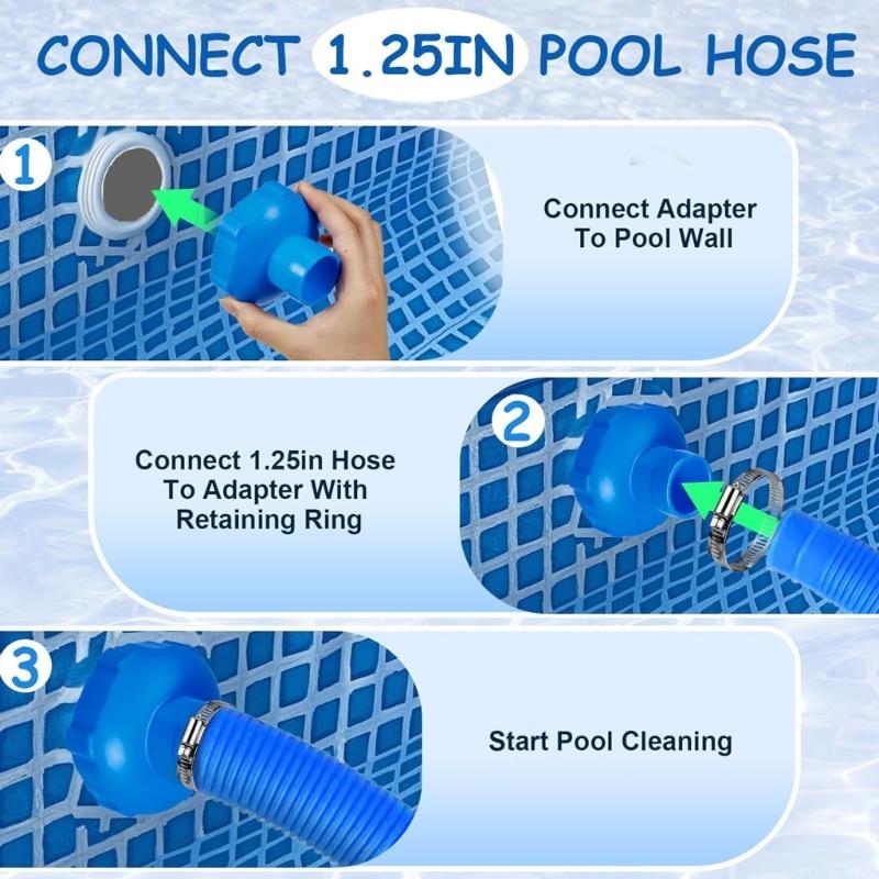 Universal Swimming Pool Hose Connector 2 Rubber Adapters 4 Stainless Clamps Secure Pool Maintenance Tool