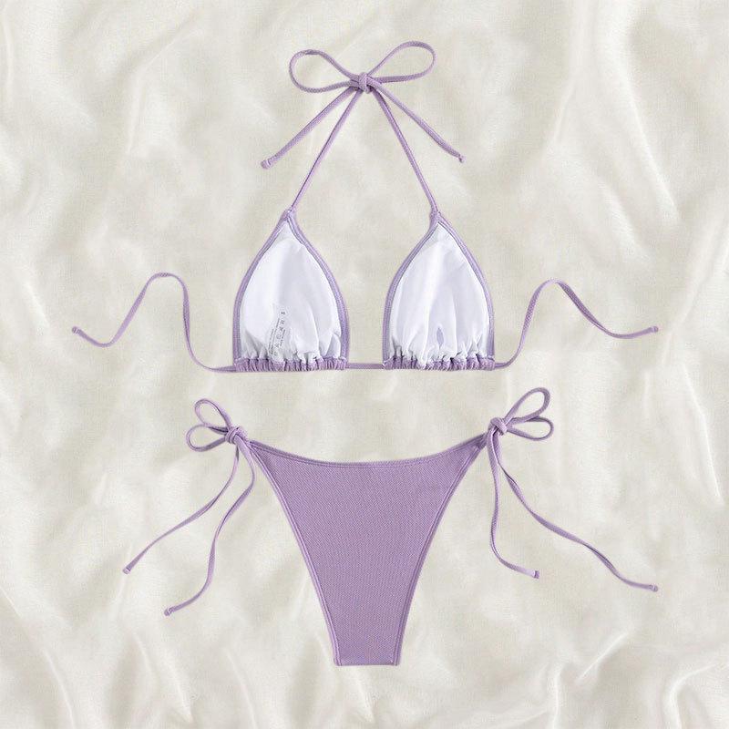 TS JYL-BK035 Solid Tie Back Two-Piece Bikini, High Elastic Comfortable Swimwear For Ladies
