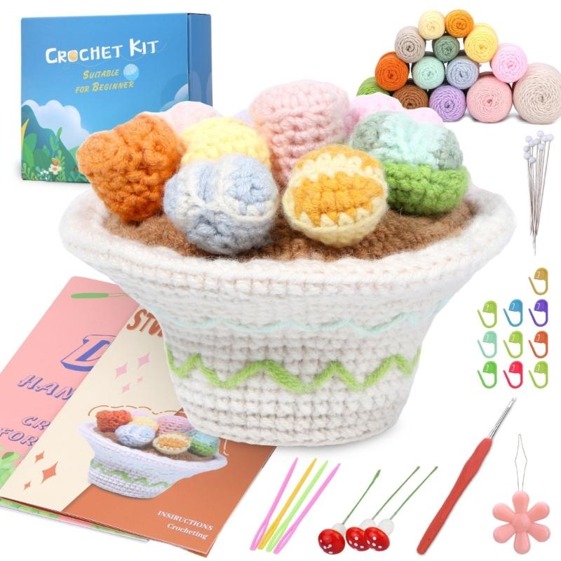 

Crochet Potted Plant Set with Step-by-Step Instruction Beginner Crochet Potted Plant Knitting Set for Home Decoration 1