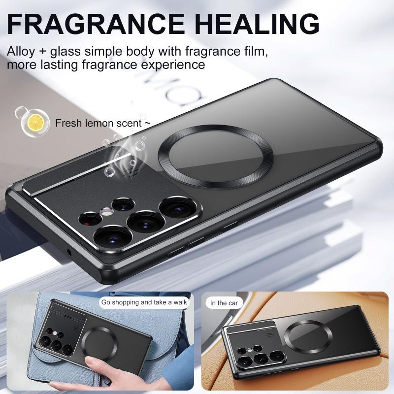 For Samsung Galaxy S24 S23 S22 S21 Ultra Case Metal Aluminum Alloy Magnetic Magsafe Car Phone Holder Perfume Protective Back Cover