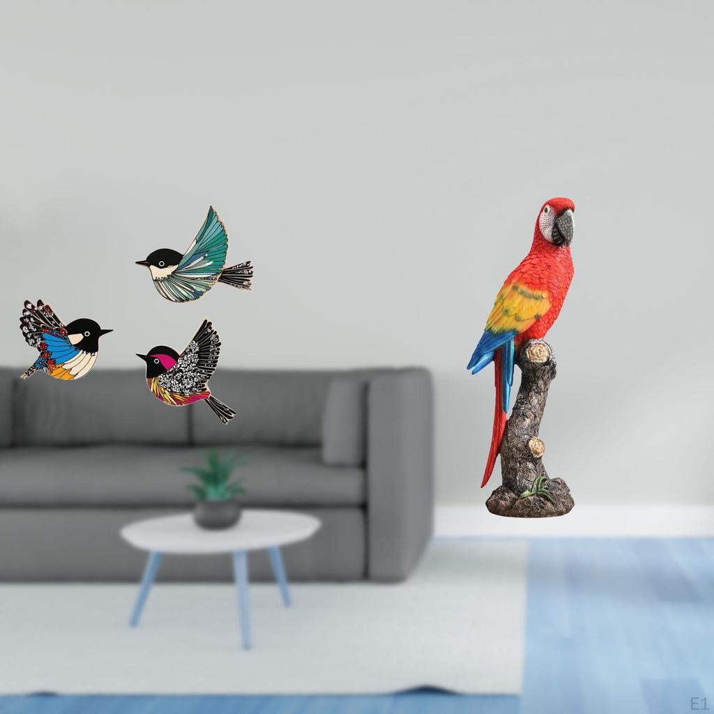 Wooden Bird Wall Art Parrot Statue Creative Crafts for Garden Study Room Farmhouse Bedroom Porch