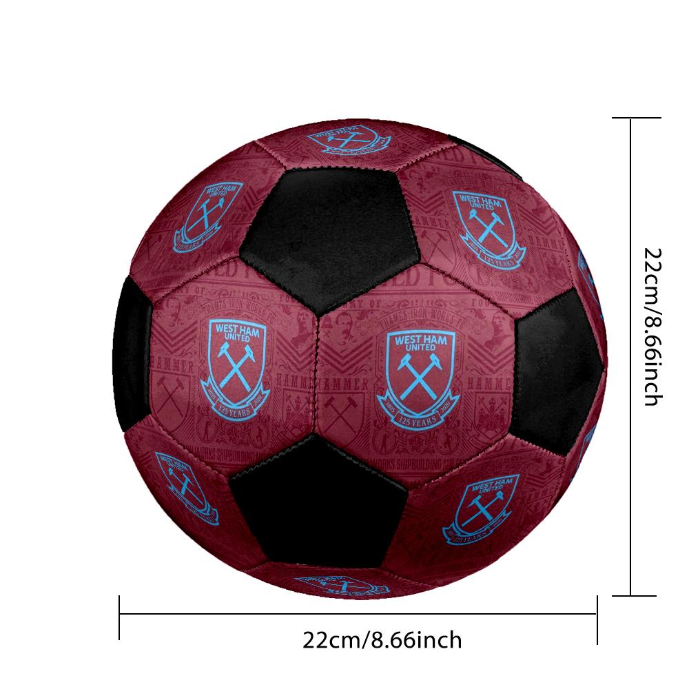 West Ham United Football Indoor Soccer Ball Colorful Machine Stitched PVC Size 5 Team Training Competition Ready Durable High-Bounce Cool Sports Gift