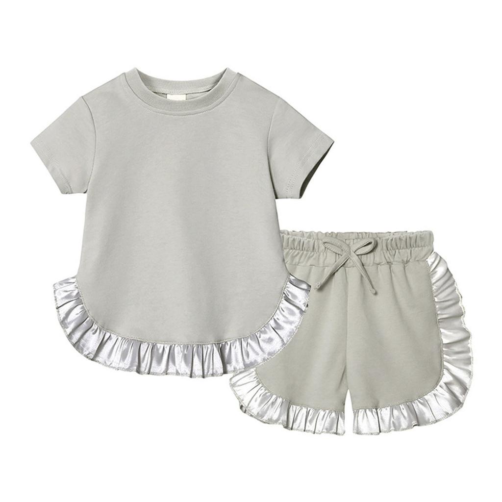 Summer Girls' Suit Children's Short-sleeved Lace Top Shorts Two-piece Set