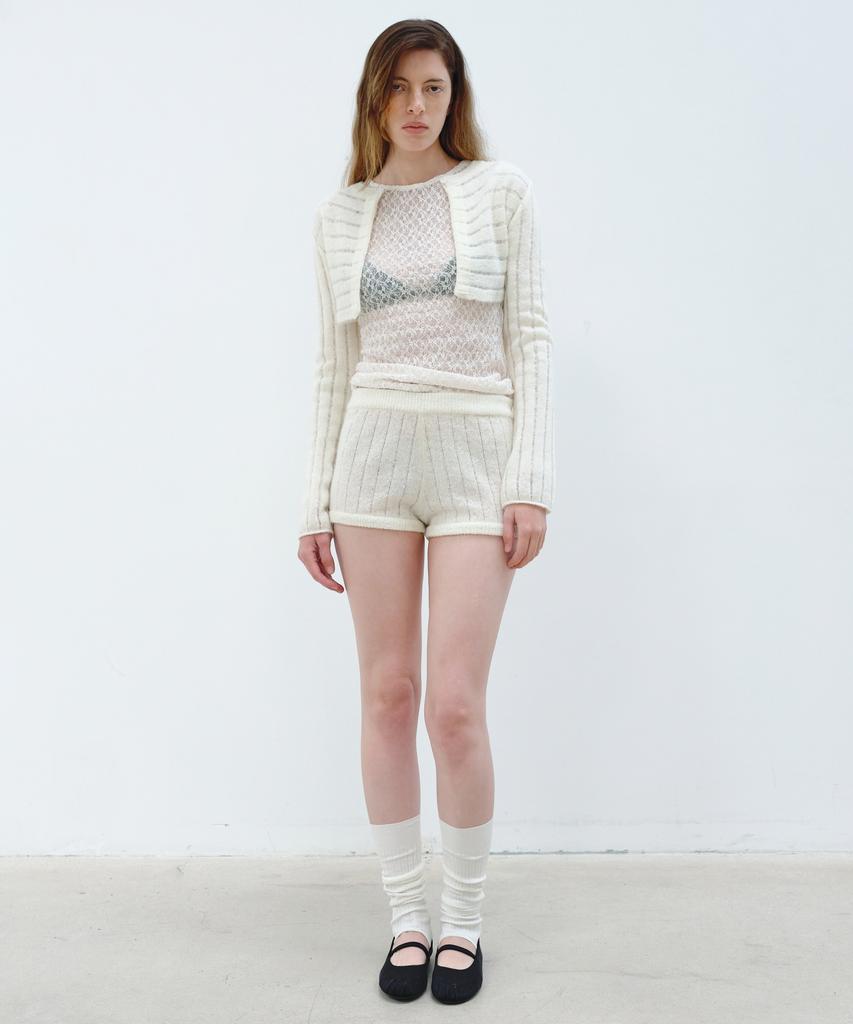 Aobteu Ribbed Knit Shorts - Ivory