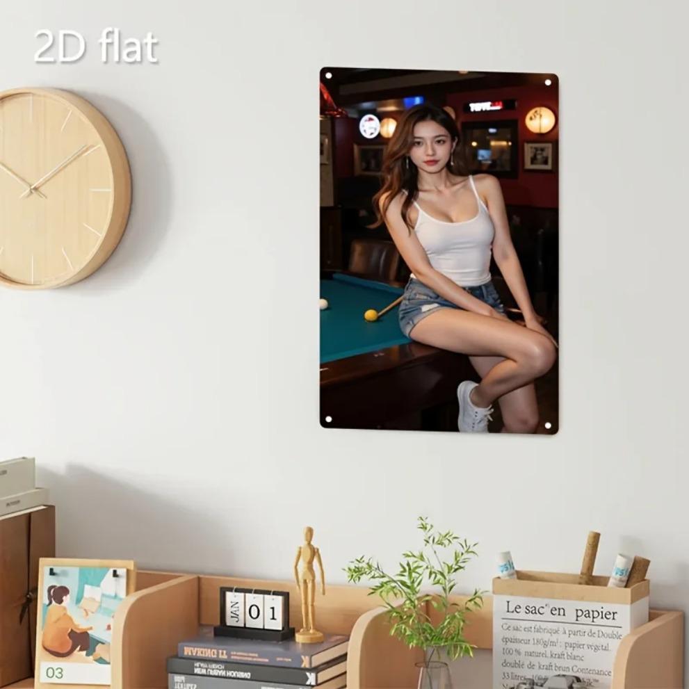 Hisun Tin Sign HD Metal Tin Sign Pool Hall Girl In White Tank Top Wall Art Retro Metal Plaque for Bar Man Cave Decor X Inch