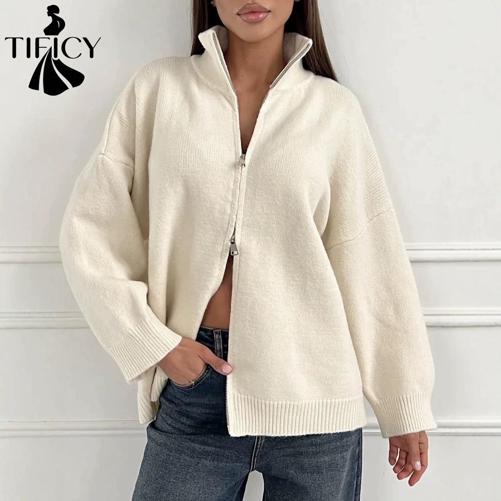 TIFICY Women's Fashion Casual Fall Winter Solid Color Print Long Sleeve High Neck Tops Women's Clothing Woolen Knitwear Sweaters