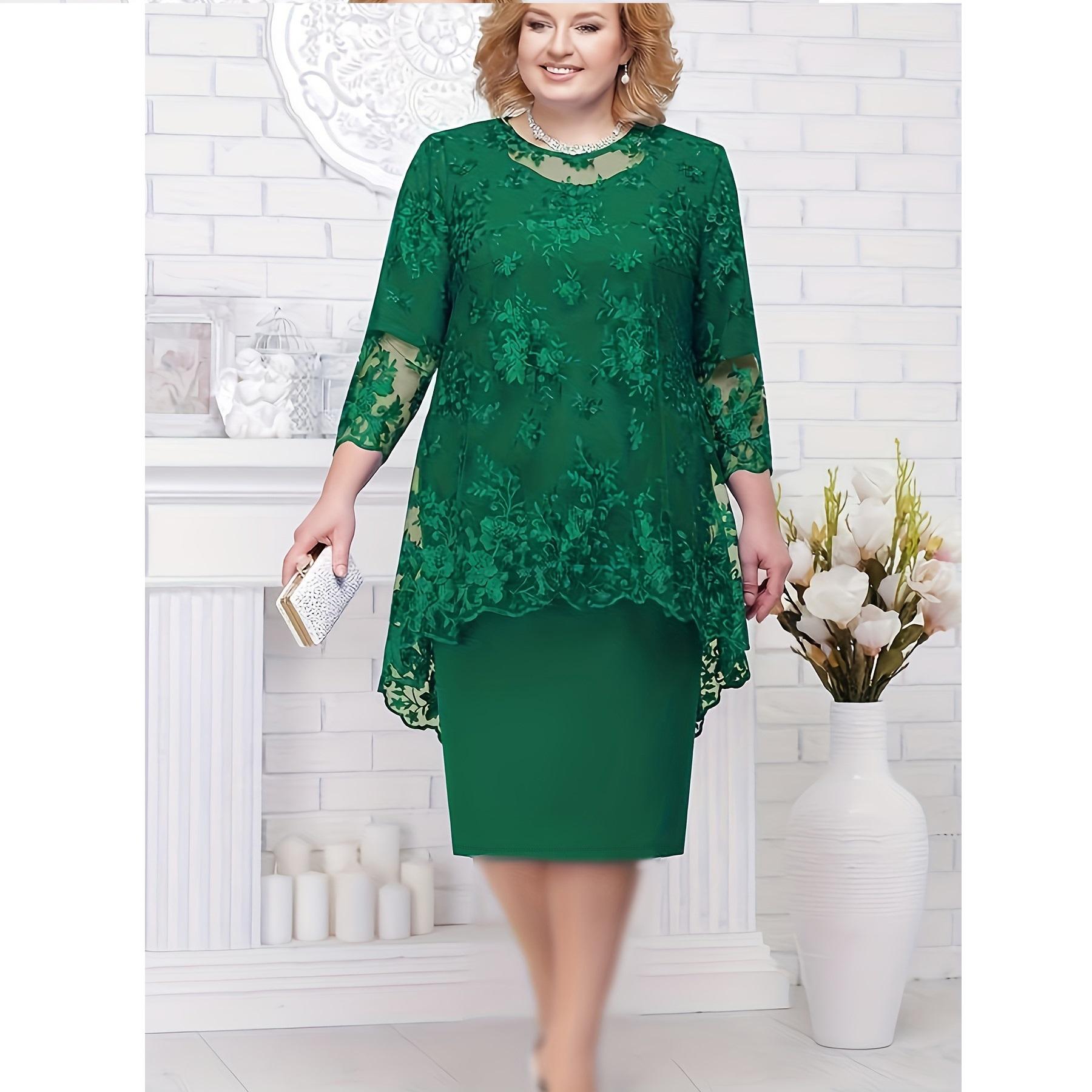 

Платье большого размера, женское вечернее платье, комплект из двух предметов с вышивкой из кружева Heavy Industry, темперамент, для поездок на работу, облегающий крой 8XL зелёный