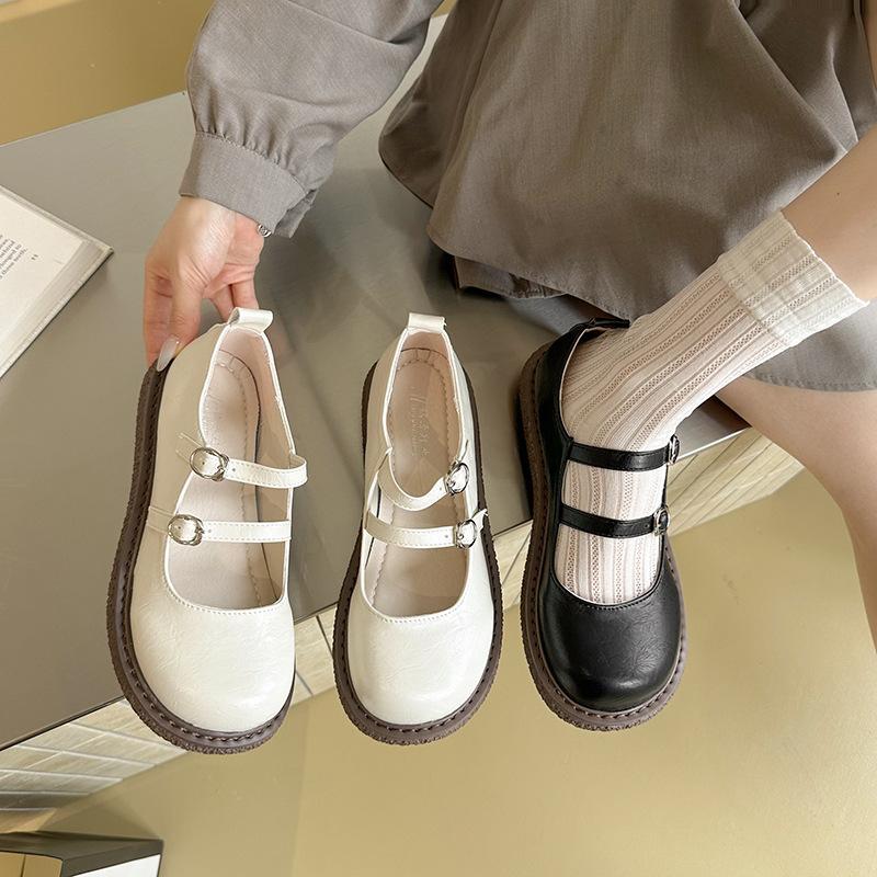 Black Retro Mary Jane Small Leather Shoes Women's New Spring and Autumn Single Shoes Flat Bottom Shallow Mouth Versatile Shoes