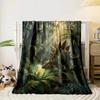 A Stegosaurus In a Lush Forest Examines a Glowing Egg Among Ferns. for All Seasons Blanket Lunch Break Throw Gift