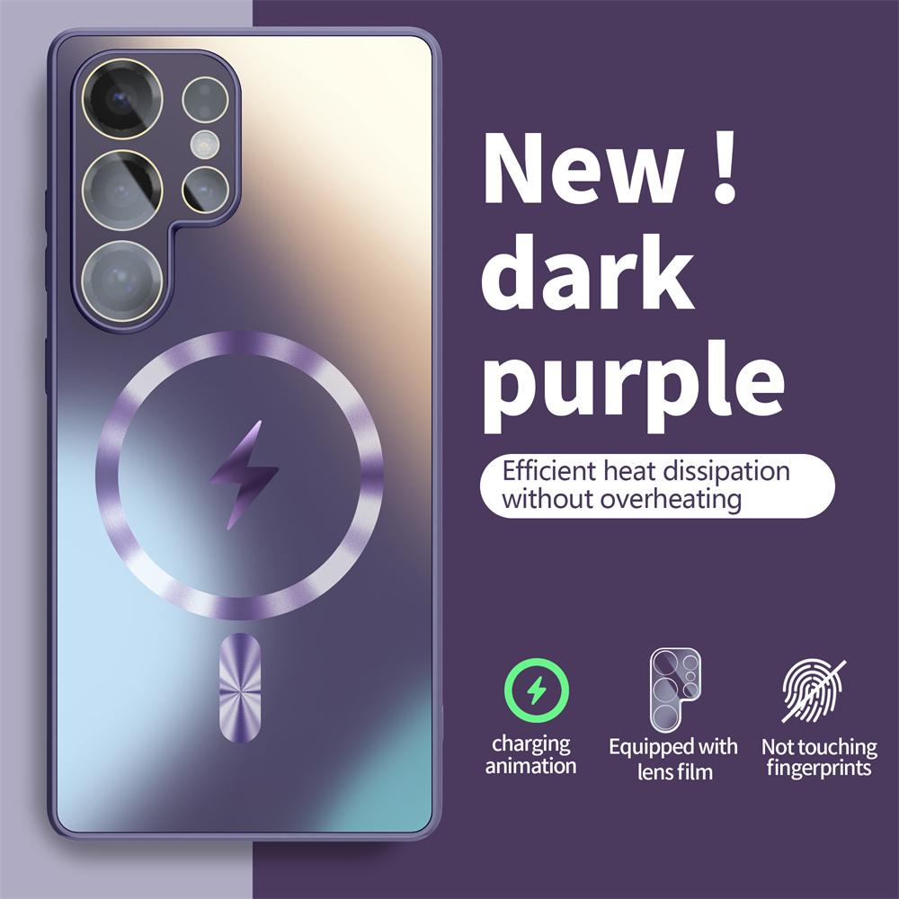 

For Magsafe Glass Lens Frosted Magnetic Phone Case For Samsung Galaxy S24 S25 Ultra S23 Plus Wireless Charging Protective /., po Galaxy S25 темно-фіолетовий колір