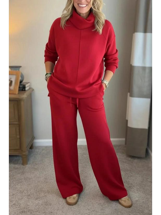 2025 Herbst/Winter Damen Unifarbener Kapuzenpullover mit hohem Kragen & Top Zweiteiliges Set - Lässig und Stilvoll