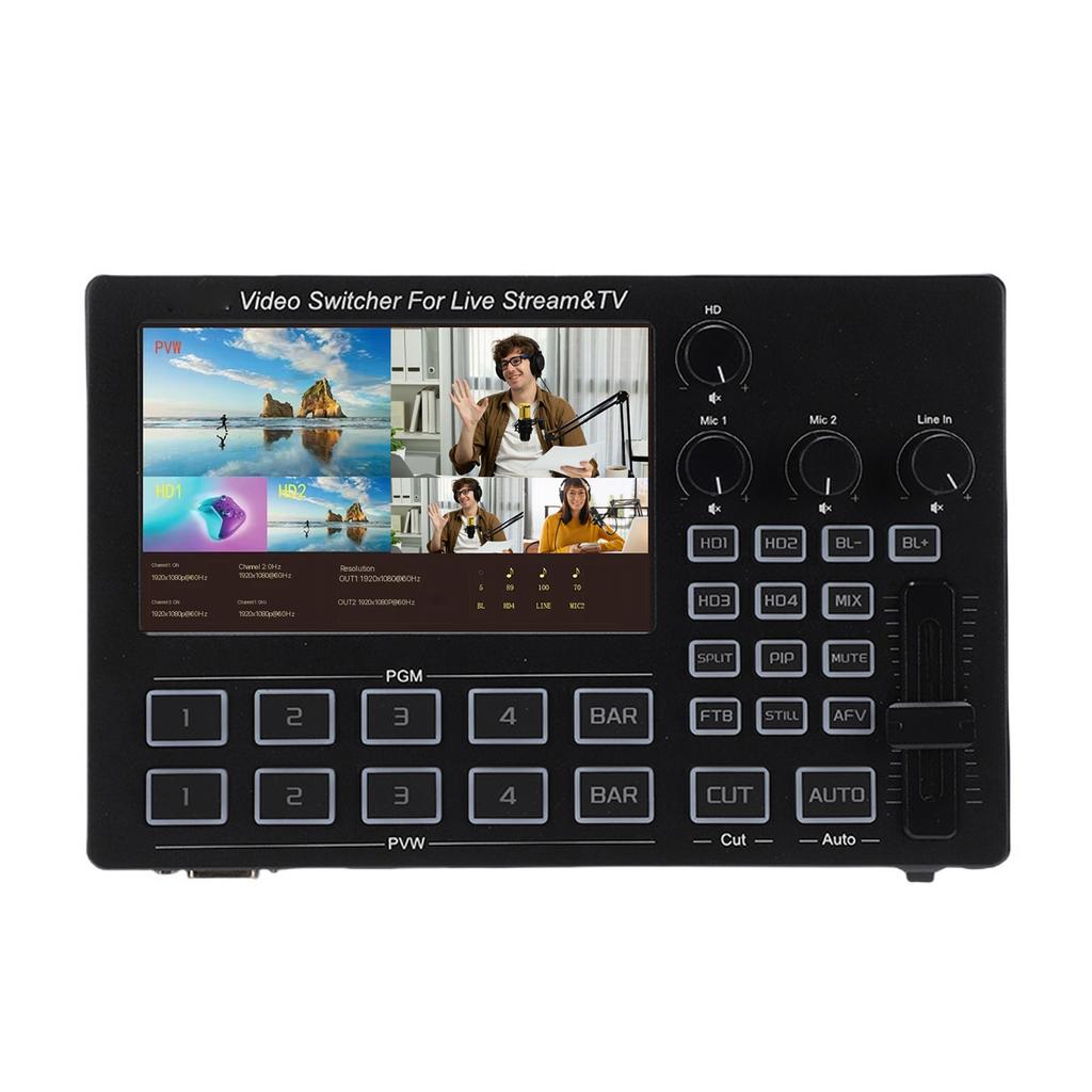 1080P Video Switcher 5 Inch Screen OSD 4 Channel HD Multimedia Interface Live Stream Switcher for Multi Camera