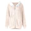 Women's Fashionable Plush Zipper Pocket Hooded Long Sleeved Loose Warm Jacket