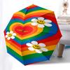 Rainbow Heart Smiley Face Daisy Flower Automatic Opening Folding Umbrella - Portable 3-Fold Design with Iron Frame for Outdoor Use, Festive