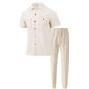 Men's Solid Color Button Pocket Short Sleeve Shirt and Long Pants Two-Piece Set - Summer 2025 Collection