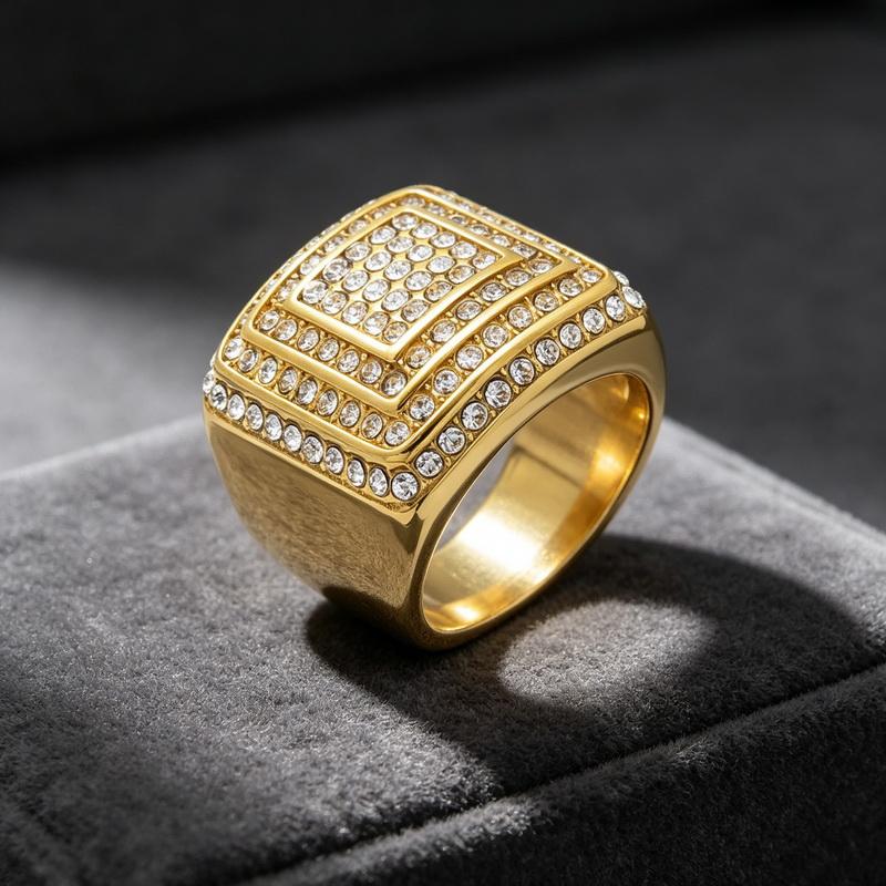 Kalen Men's Larger Square Ring High Quality Full CZ Crystals Stainless Steel Jewelry Male Charm Finger Anillos Women‘s Accessory