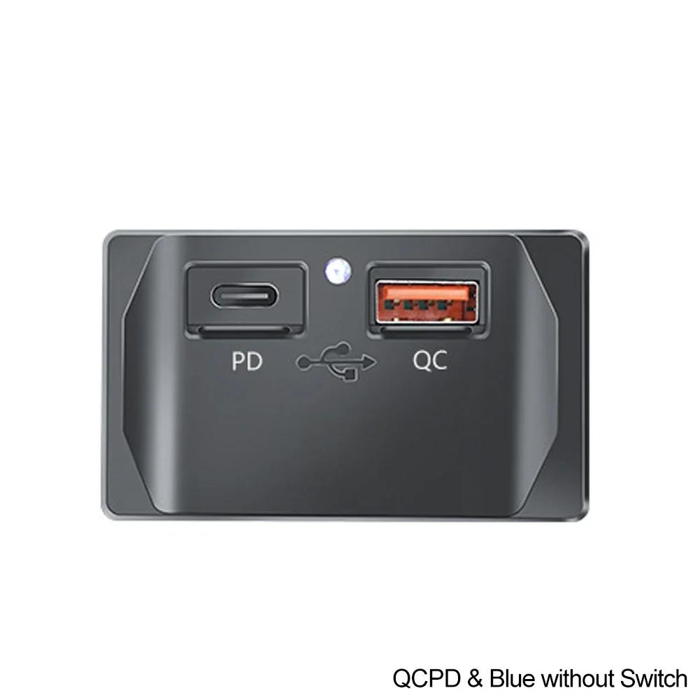 Car QC 3.0 USB PD Type C Fast Charger Socket 12V-24V with Switch LED Light Power Outlet Quick Charge for Motorcycle RV Boa