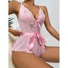 Sexy Lingerie For Women Lace Transparent Bodysuits Hollow Out Underwear Lace Up Teddy Erotic Deep V Open Bra Lingerie