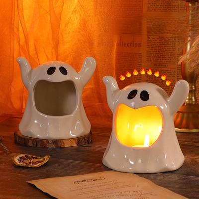 Keramik Halloween Geist Kerzenhalter Kerzenständer Kaninchen Schlüsselablage Organizer Raumdekoration Heimtisch Duftbehälter