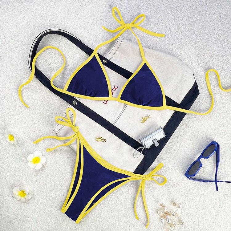 TS JYL-BK035 Solid Tie Back Two-Piece Bikini, High Elastic Comfortable Swimwear For Ladies