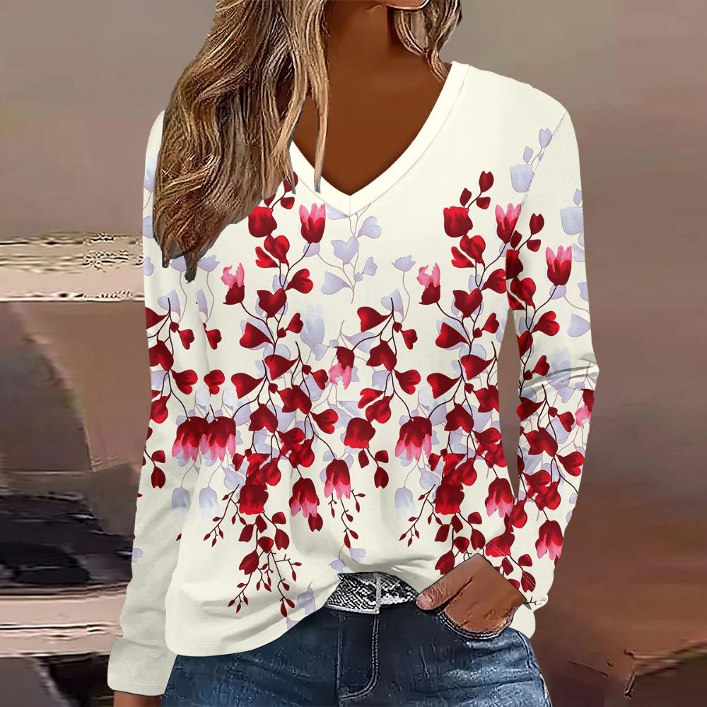 Women's autumn and winter fashion digital printed casual long sleeved T-shirt