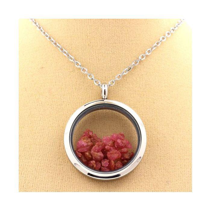 Pierres et Minéraux. Collier Spinelle brut. Modèle Médaillon 25 mm. Couleur Argent.