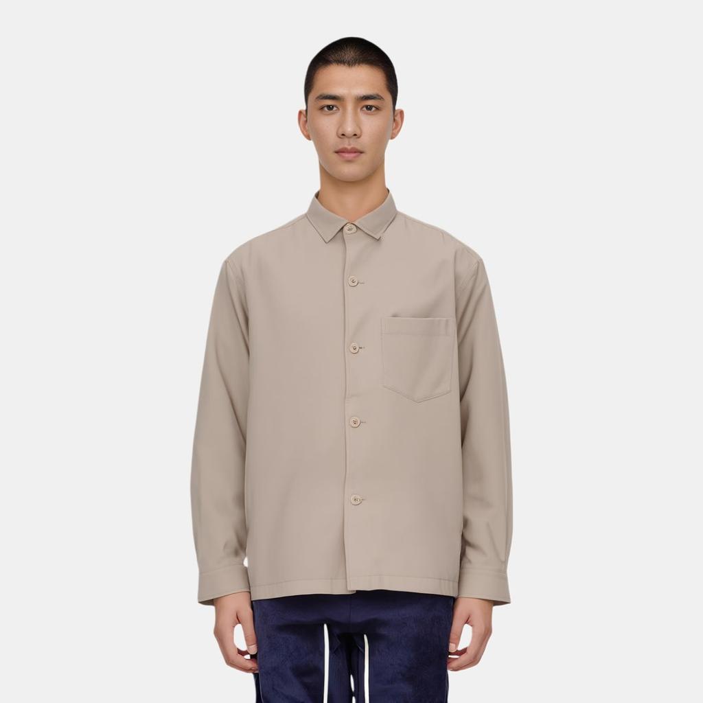 UNIQLO Solid Color Single-Breasted Collar Long Sleeve Shirt Jacket Men jackets Beige 455700-31
