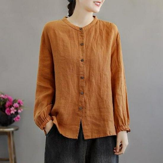 Художественная Ретро 2025 Женская Хлопково-Льняная Рубашка Блузка - Весна/Осень, Свободный Крой, Рукава с Манжетами, Повседневная Куртка. Medium