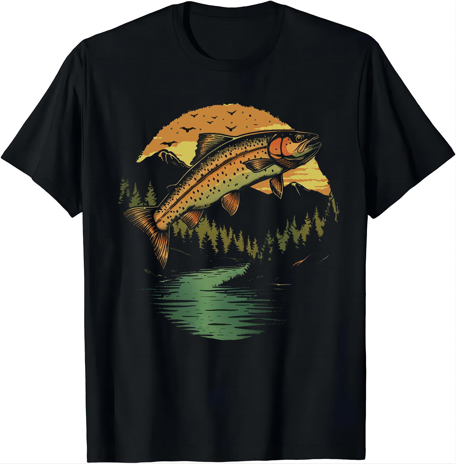 

Fishing Fanatic Tee with Bold Brook Trout Design T Shirt Graphic T Shirts Men Clothing Tops Camisetas Streetwear Ropa Hombre S