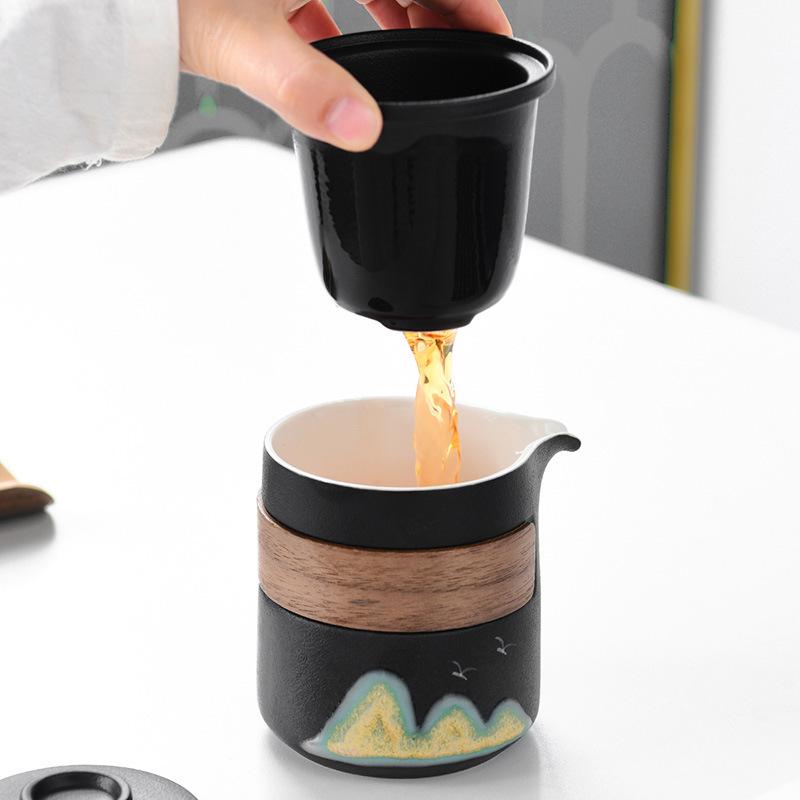 Portable Travel Tea Set: One Pot with Three Cups and Carry Bag for Camping & Solo Brewing