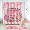 4Pcs Shower Curtain Set with Non-Slip Bath Mat, Toilet Lid Cover, Contour Rug & 12 Hooks, Bathroom