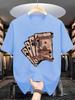 Men'S Casual Crew Neck T-Shirt with Playing Card Graphic,  Knit Fabric, Slight Stretch, Regular Fit, Summer Top for Daily Wear