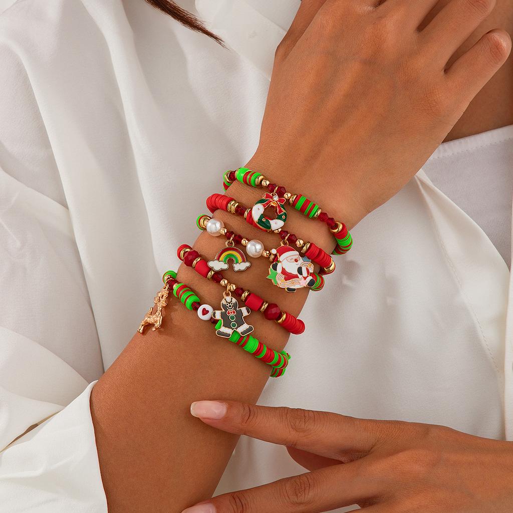 Christmas elk soft pottery colorful soft pottery bracelet jewelry, niche letter elastic jewelry set