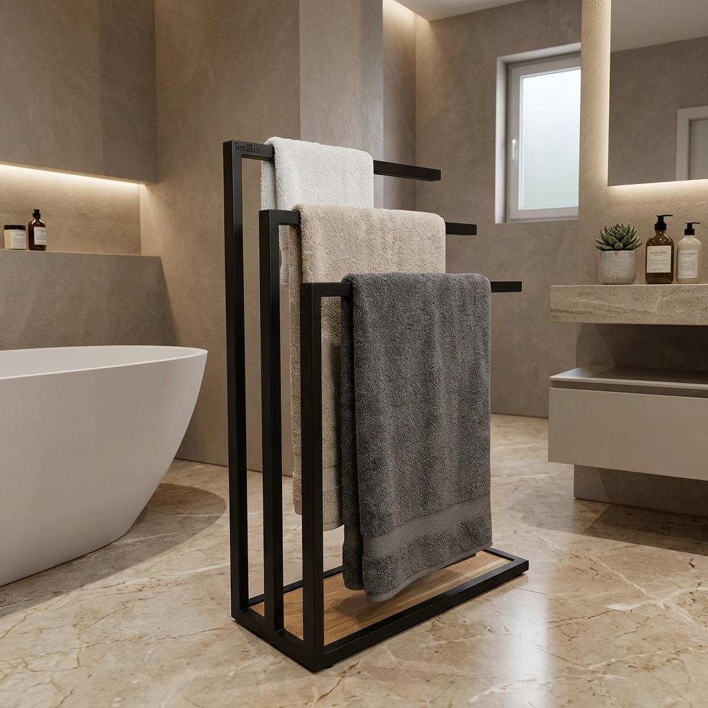 Black loft towel rack for the bathroom