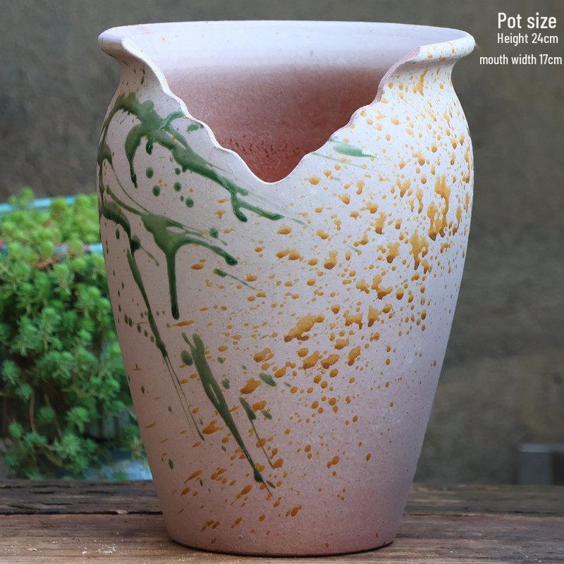 Handmade Double Ear Ceramic Succulent Flower Pot with Cutouts