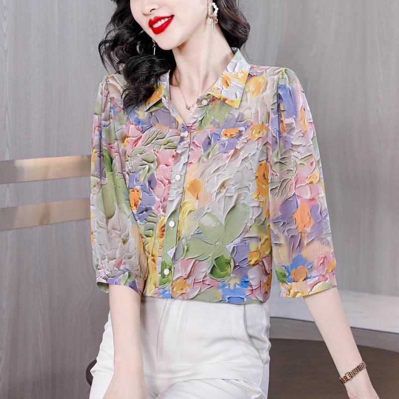 Women's Loose Chiffon Mid-Sleeve Top: 2024 Summer Fashion - Versatile & Slim-Fit, Perfect for a Sophisticated Look