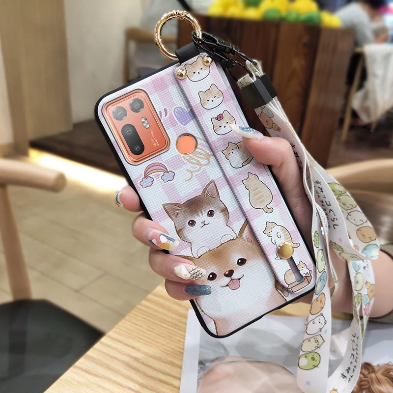 Silicone Anti-dust Phone Case For HTC Desire 20 Plus/D20+ Cute Protective Wrist Strap Ring Back Cover Shockproof Lanyard