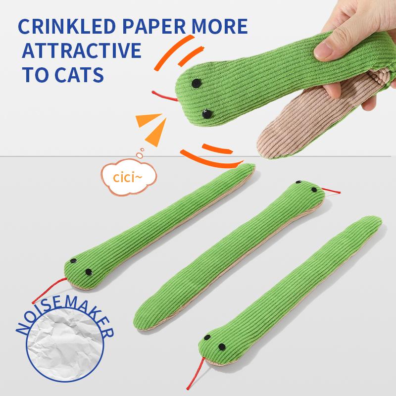 Cat Catnip Toy Small Green Snake Simulation Tease Cat Toy Crepe Paper Sound Interactive Cat Chew Toys Gift