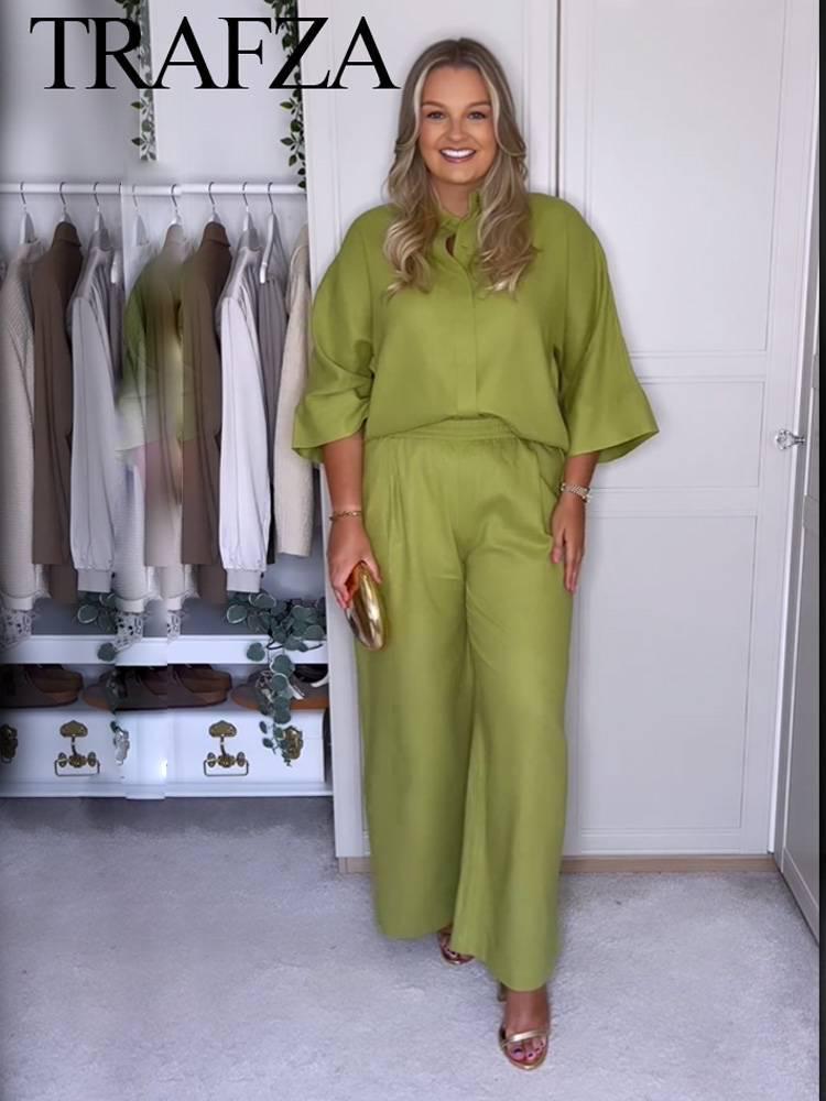 Spring Women's Casual Set: European & American Style Loose Shirt with Wide-Leg Pants