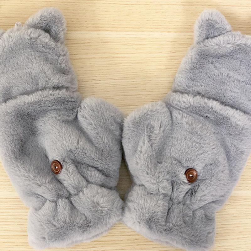 Gants chauds en peluche pour femmes, fourrure, jolis gants chat lapin, mitaines à rabat sans doigts, mitaines flexibles demi-doigts