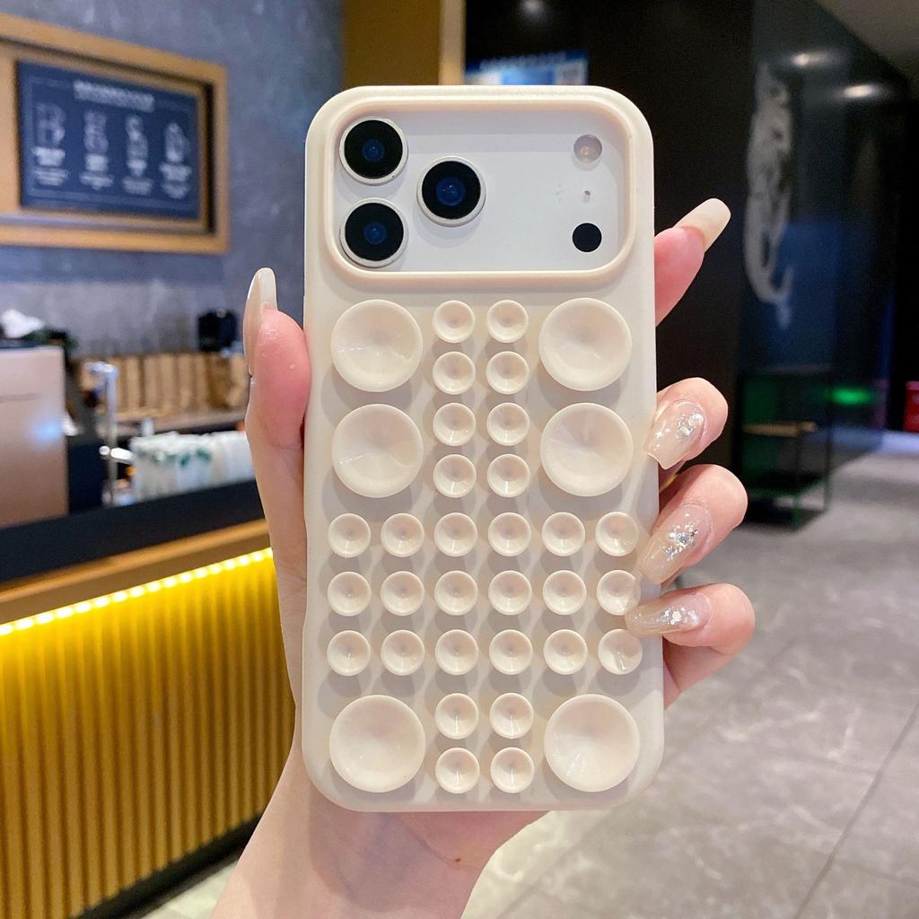 The new Macaron suction cup silicone is suitable for Apple 16promax mobile phone case 17Air simple three-dimensional protective case.