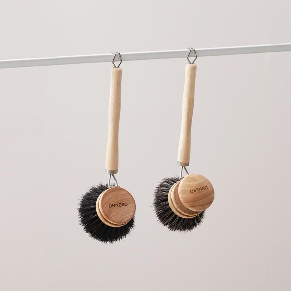 Solid Wood Dish Pot Brush Replaceable Frying Pan Brush Kitchen Cleaning Brush  Home Cleaning