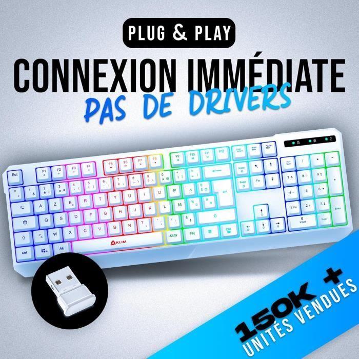 Clavier sans fil gamer - klim - chroma - azerty - rétroéclairé - membrane - blanc
