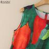 ZANZEA Women Casual Round Neck Loose Print Sleeveless Tank Tops
