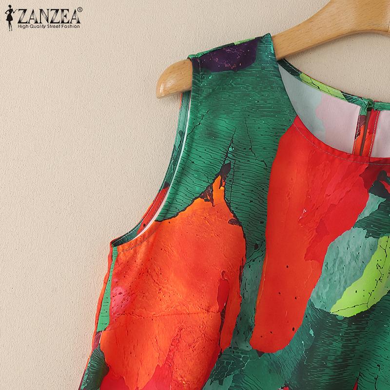 ZANZEA Women Casual Round Neck Loose Print Sleeveless Tank Tops